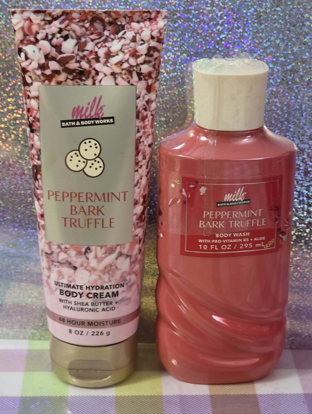Bath & Body Works Peppermint Bark Truffle Body Cream & Body Wash Set NEW RARE